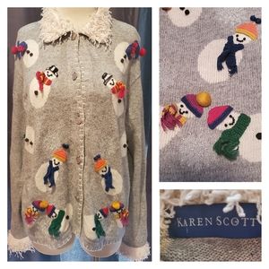 Snowman & Snowflake "ugly" Christmas sweater XL Karen Scott